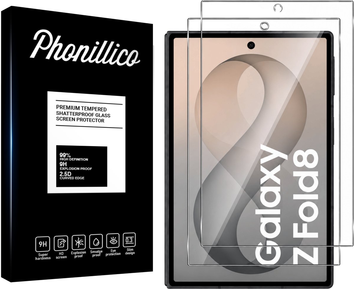 Screenprotector geschikt voor Samsung Galaxy Z Fold 8 - 2 stuks Beschermglas van glas Transparante glazen schermbeschermfolie