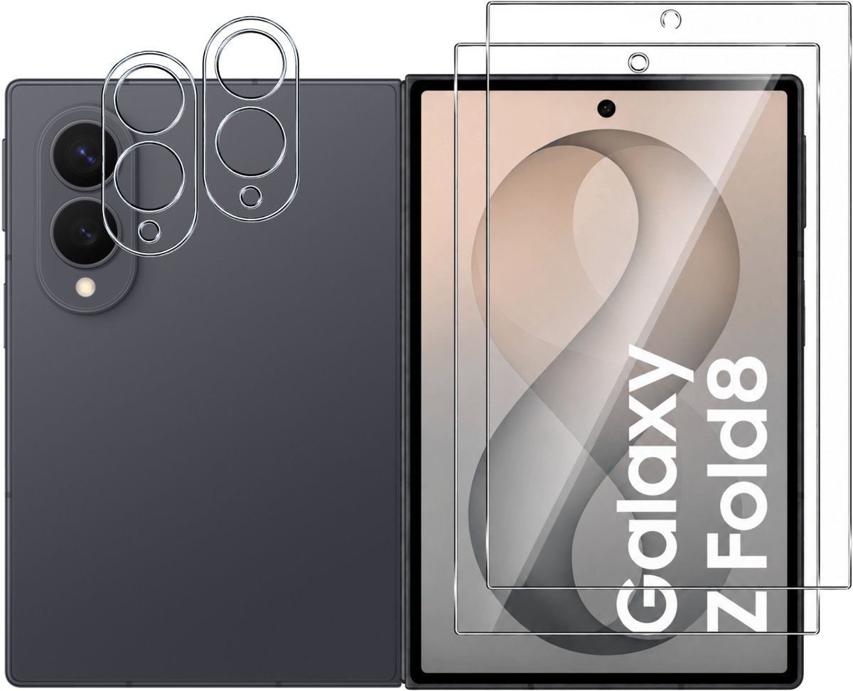 Screenprotector geschikt voor Samsung Galaxy Z Fold 8 - 2 stuks Beschermglas van glas Transparante glazen schermbeschermfolie + 2 stuks Camera Protector