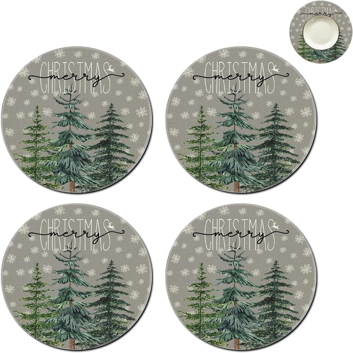 Set van 4 Rond Kerstboom Placemat, Duurzaam en Stijlvol, 38x38cm, Ideaal voor Feestdagen en Dagelijks Gebruik, Tafeldecoratie en Kerstversiering
