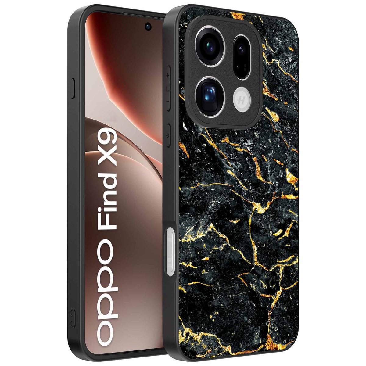 Geschikt voor Oppo Find X9 Telefoonhoesje met Zwart Goud Marmer Opdruk - TPU Backcover Case Black Gold Marble Design - Zwart Goud - Smartphonica geschikt voor Oppo Find X9