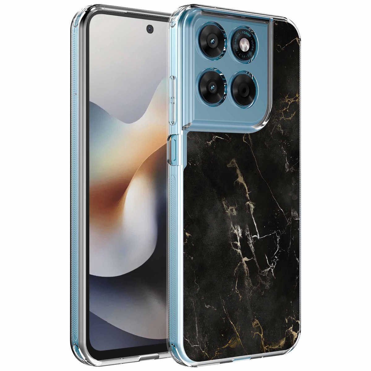 Smartphonica Geschikt voor Motorola Moto G56 Telefoonhoesje met Zwart Marmer opdruk - Draadloos op te laden - Shockproof Siliconen TPU Strong Case - Sterk Schokbestendig Telefoonhoesje geschikt voor Motorola Moto G56