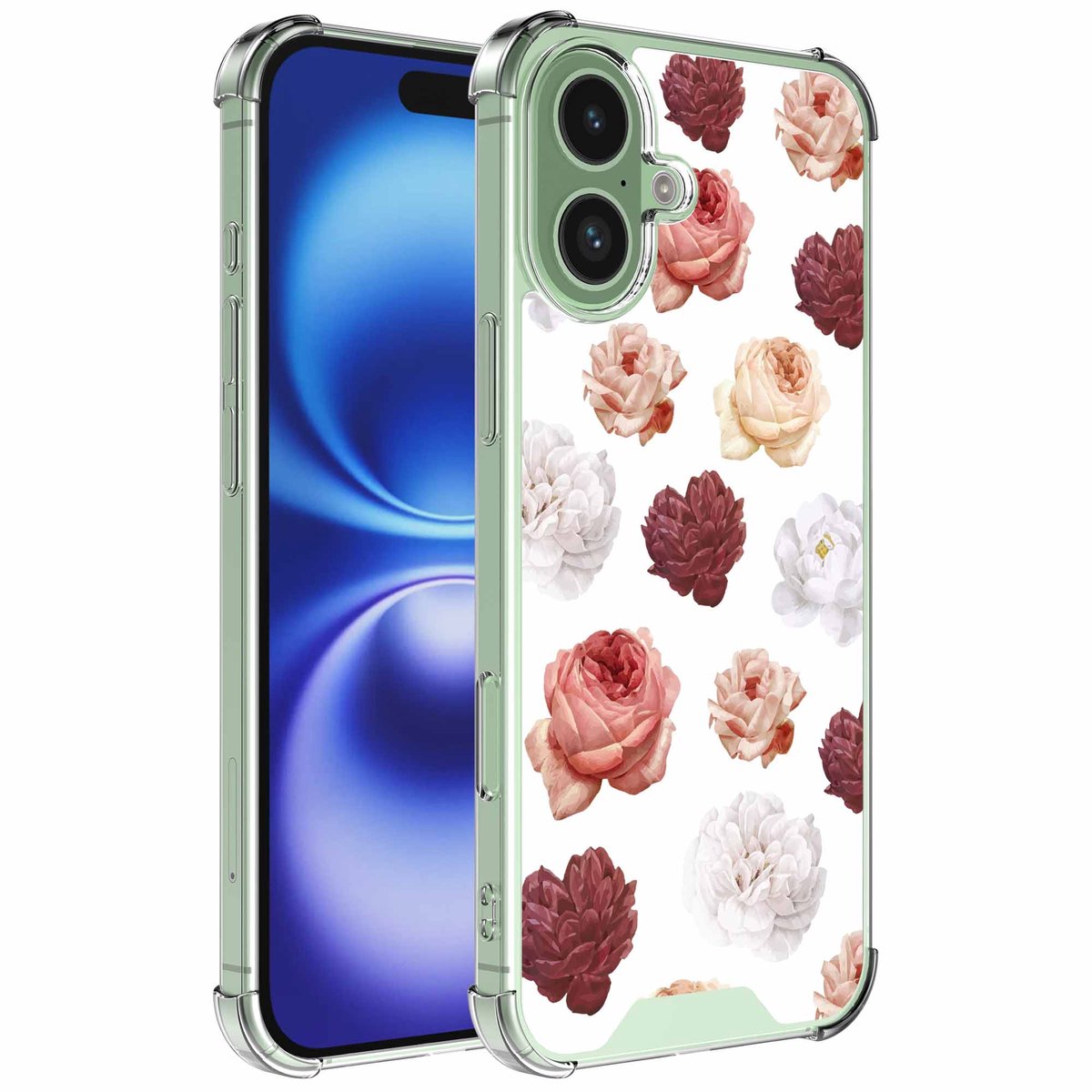 Smartphonica Geschikt voor iPhone 16 Telefoonhoesje met Rozen Bloemen opdruk - Draadloos op te laden - Shockproof Siliconen TPU Strong Case - Sterk Schokbestendig Telefoonhoesje geschikt voor iPhone 16