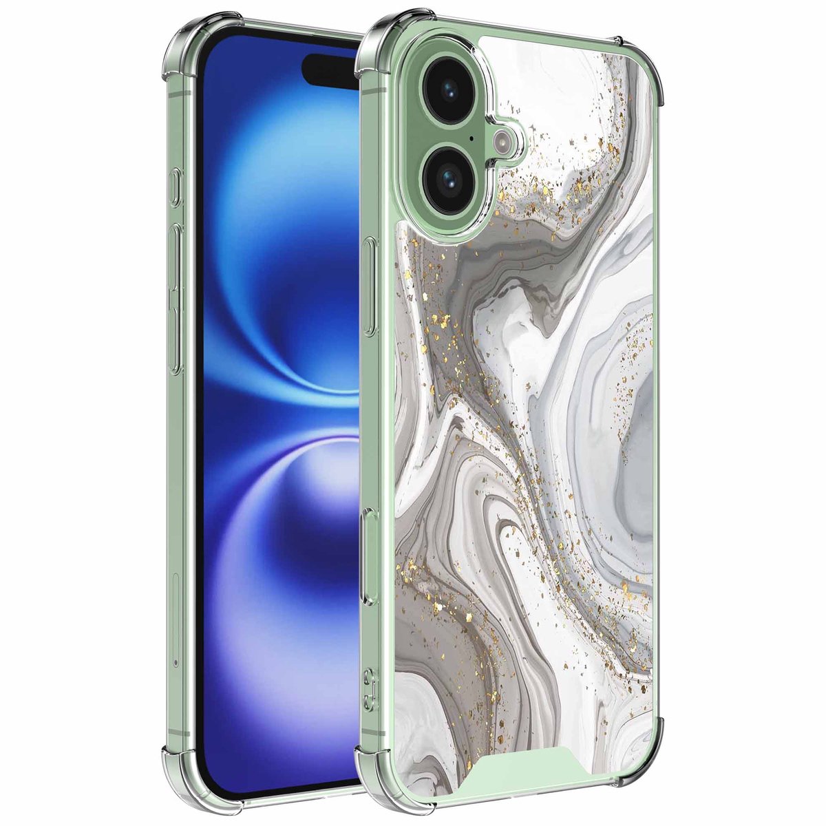 Smartphonica Geschikt voor iPhone 16 Telefoonhoesje met Zilver Marmer opdruk - Draadloos op te laden - Shockproof Siliconen TPU Strong Case - Sterk Schokbestendig Telefoonhoesje geschikt voor iPhone 16