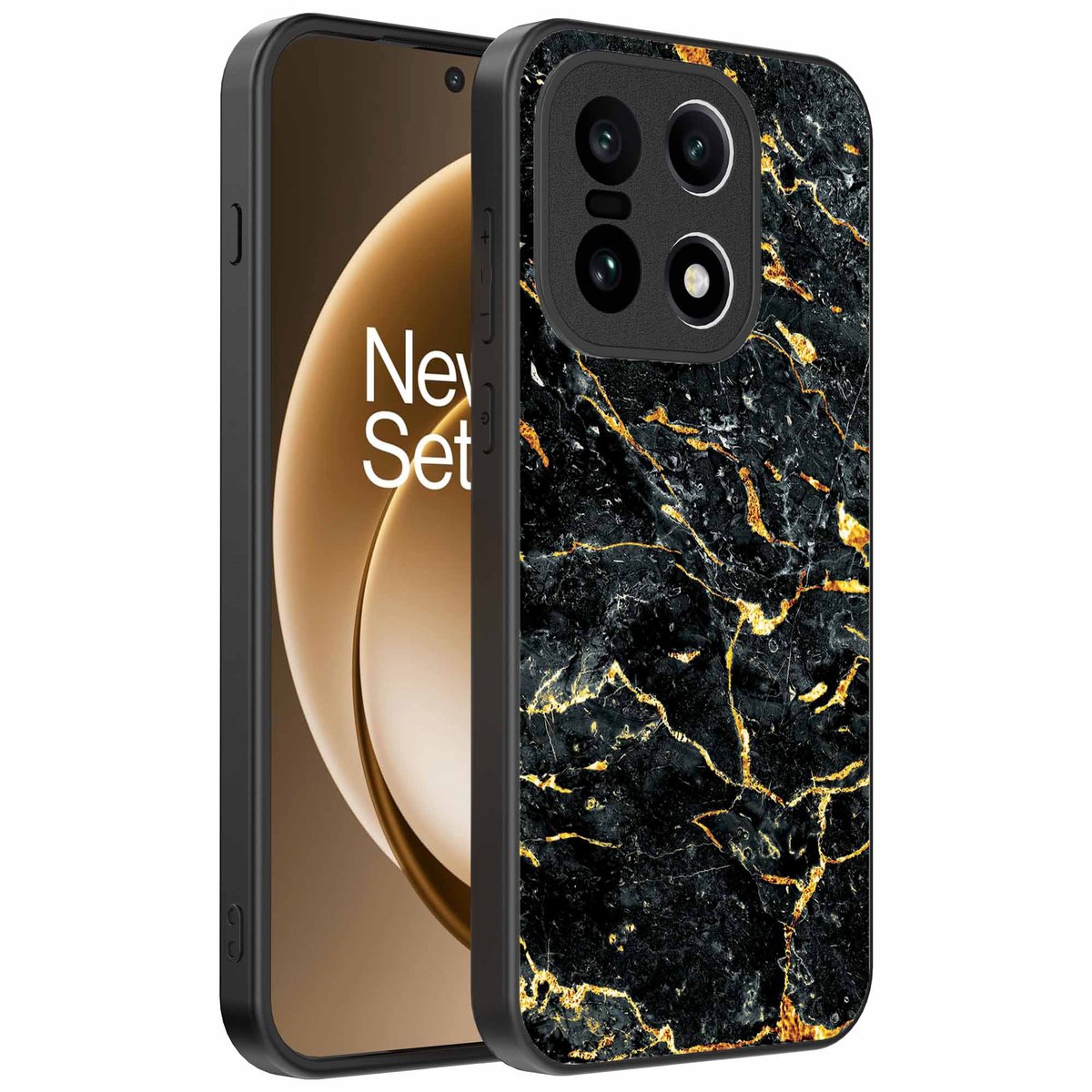 Geschikt voor OnePlus 15 Telefoonhoesje met Zwart Goud Marmer Opdruk - TPU Backcover Case Black Gold Marble Design - Zwart Goud - Smartphonica geschikt voor OnePlus 15