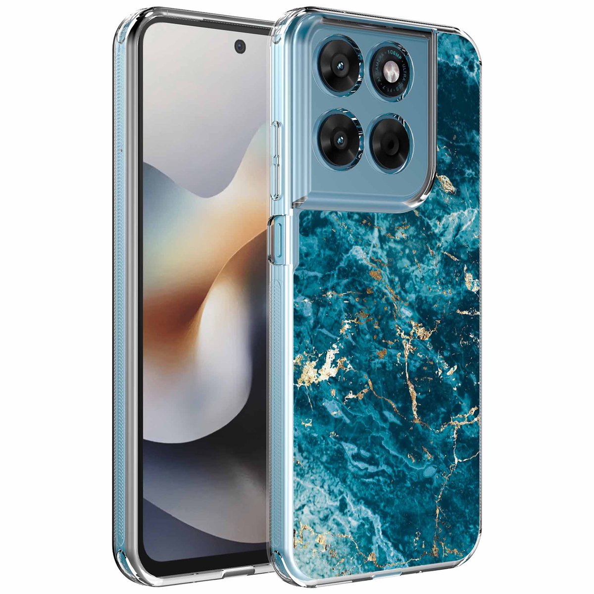 Smartphonica Geschikt voor Motorola Moto G56 Telefoonhoesje met Blauw Goud Marmer opdruk - Draadloos op te laden - Shockproof Siliconen TPU Strong Case - Sterk Schokbestendig Telefoonhoesje geschikt voor Motorola Moto G56