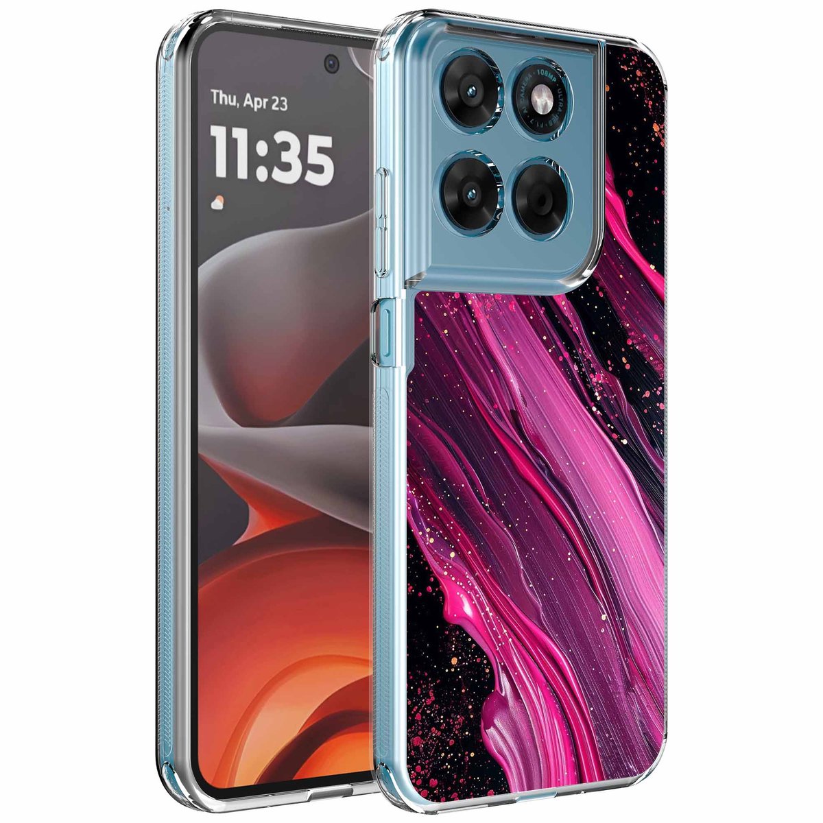 Smartphonica Geschikt voor Motorola Moto G15 Telefoonhoesje met Paars Roze Marmer opdruk - Draadloos op te laden - Shockproof Siliconen TPU Strong Case - Sterk Schokbestendig Telefoonhoesje geschikt voor Motorola Moto G15