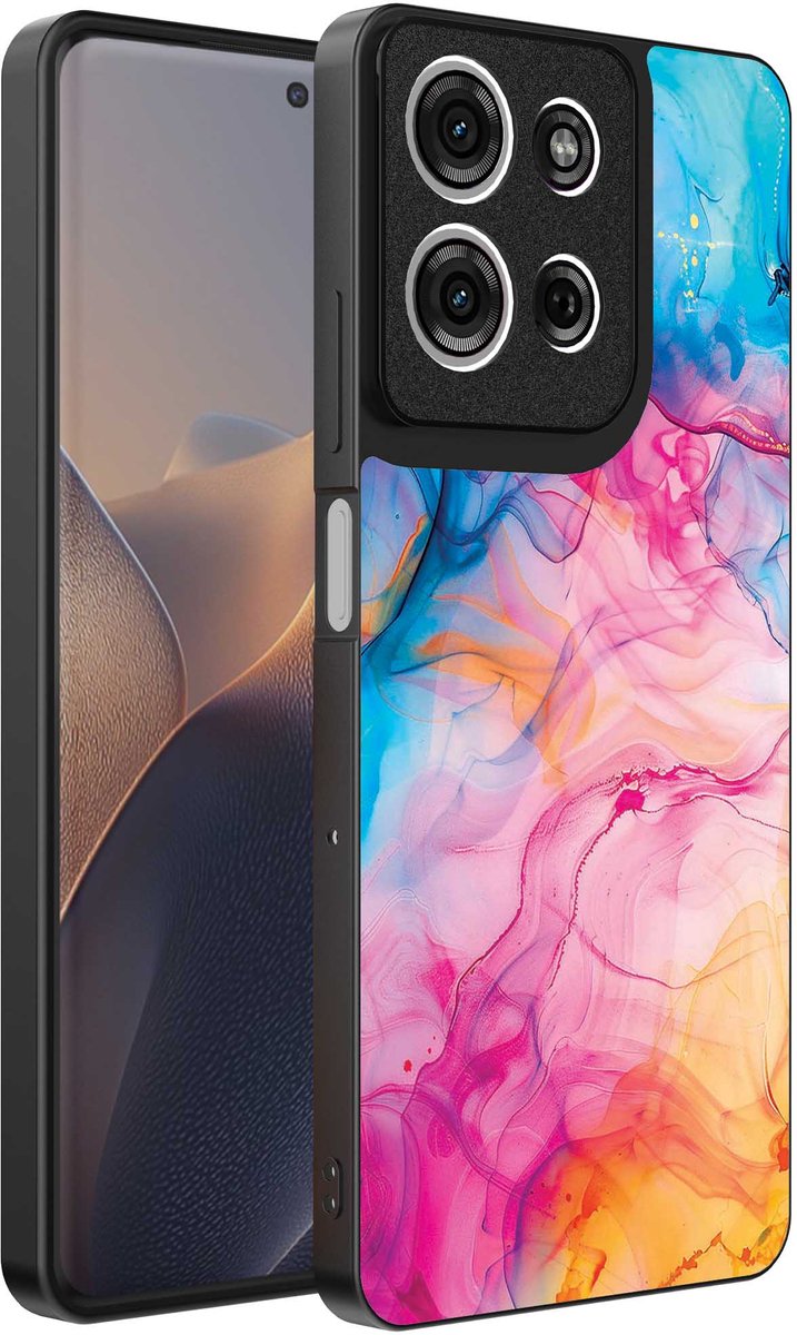 Geschikt voor Motorola Edge 60 Fusion Telefoonhoesje met Regenboog Acryl Marmer Opdruk - TPU Backcover Case Rainbow Acrylic Marble Design - Smartphonica geschikt voor Motorola Edge 60 Fusion