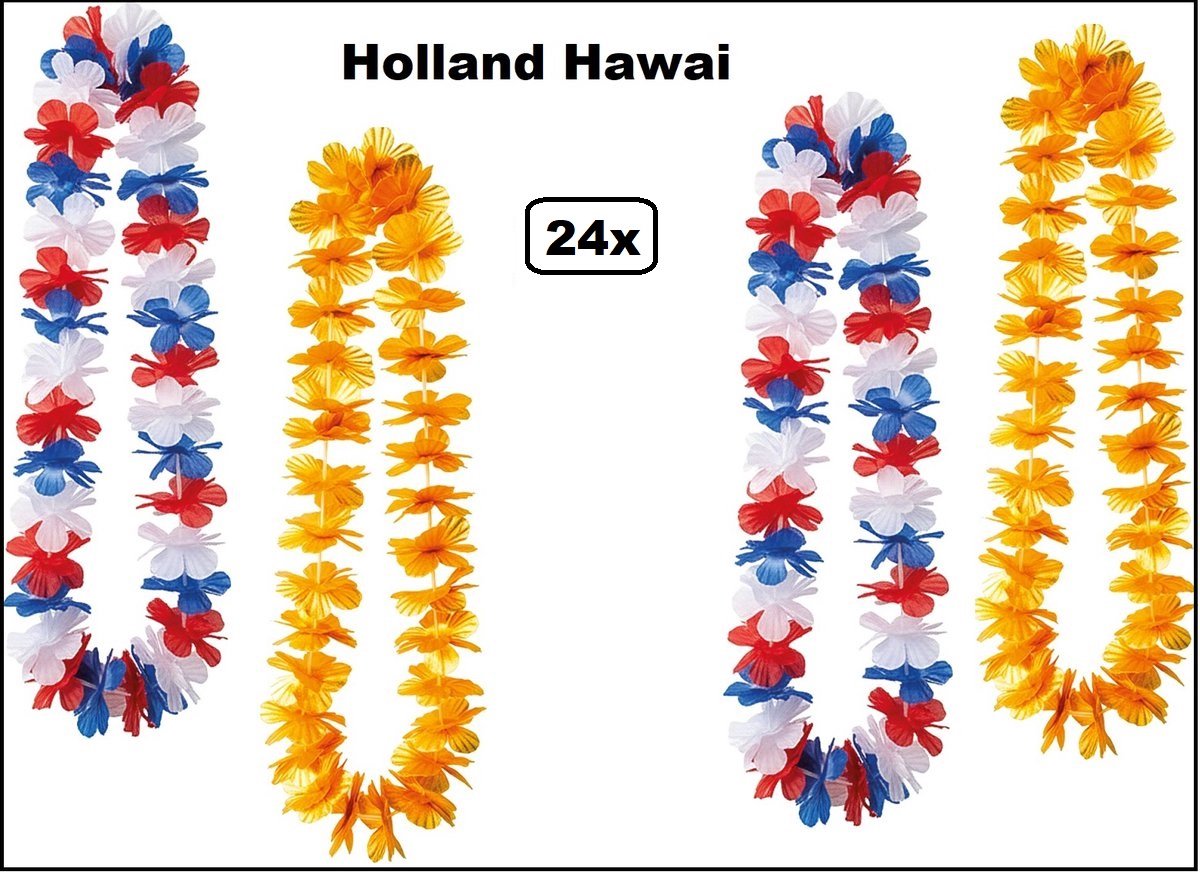 24 stuks Hawaislinger Hawai Holland - bloemenkrans - Holland WK Voetbal thema feest hawaii krans Nederland