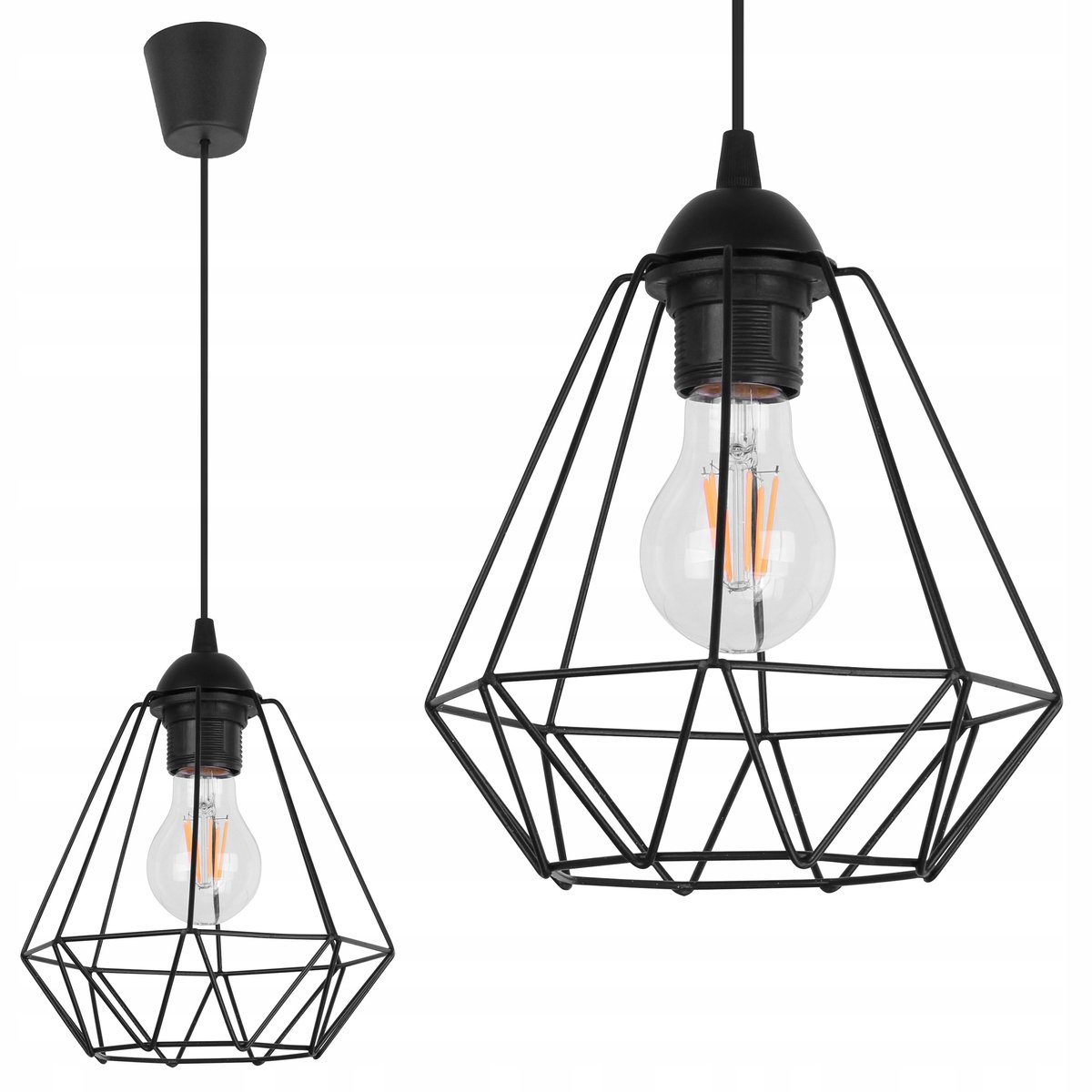 Loft Edison Diamant Hanglamp - Metaal, E27 Fitting, In Hoogte Verstelbaar