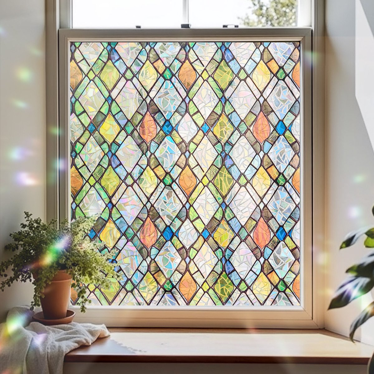 Raamfolie Glas-in-lood - Decoratieve Folie - Privacy Creëren - Regenboog Effect - 45 x 200 cm - Veelkleurig