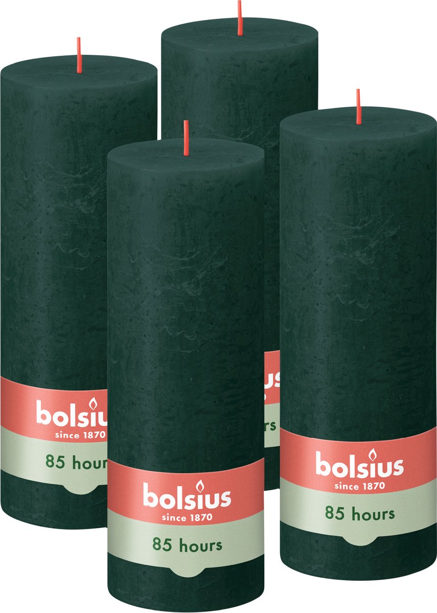 Bolsius Rustieke Kaarsen - 4 stuks - Groen - 19cm - 85 branduren