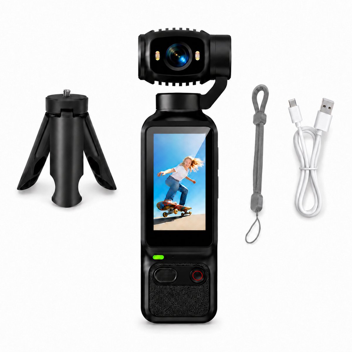 Pocket Camera 4K - Mini Action Camera met Draaibare Lens - Beeldstabilisatie - Vlogcamera met Scherm - Inclusief 32GB SD-Kaart - Zwart