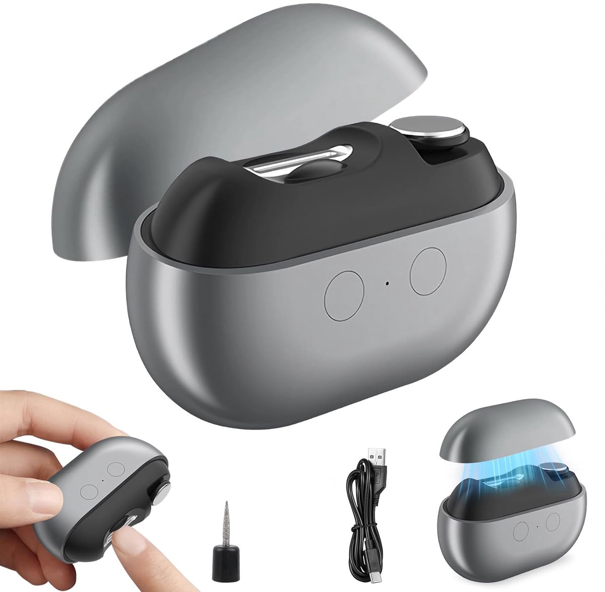 USB Oplaadbare Automatische Nagelknipper - Ergonomisch Gebogen Ontwerp Ingebouwde Vijl Stille Motor Veilig Rond Mes - Draagbaar Voor Op Reis En Studentenkamer - Grijs