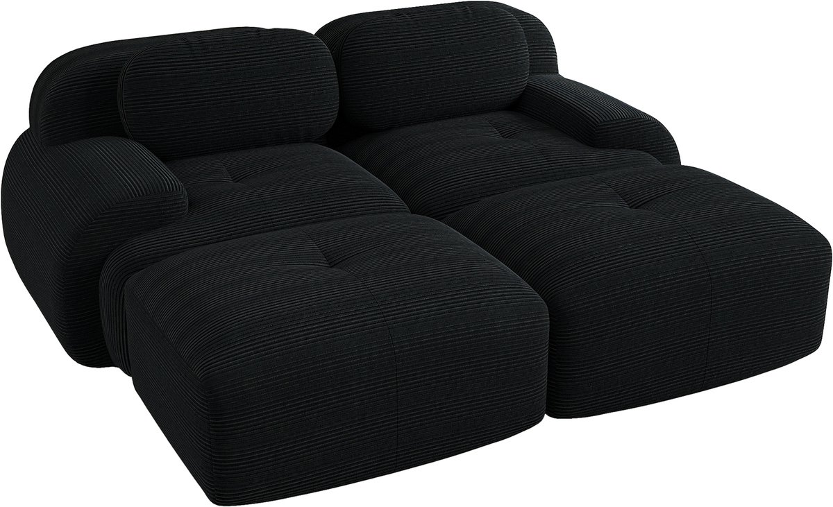 2-Zitsbank - Modulair met 2 Chaise longue Frame-loos Loveseat - Zwart