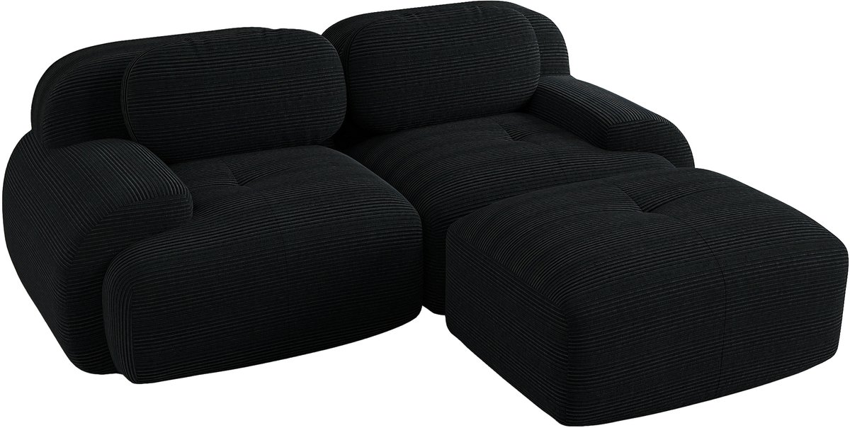 2-Zitsbank - Modulair met Chaise longue Zonder montage - Zwart