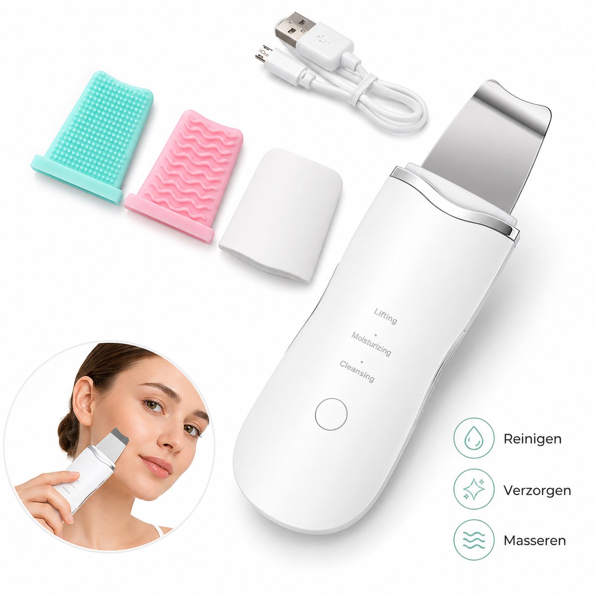 Skin Scrubber - Ultrasone Gezichtsreiniger - Mee-eter Verwijderaar - Elektrische Huidspatel - 3 Standen - Diepe Reiniging Voor Gezicht En T-zone - USB Oplaadbaar - Huidverzorging Apparaat