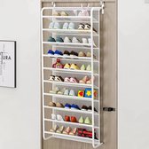 Hangend schoenenrek metaal deur - Geschikt voor opdek en stompe deuren, beide kanten – 55 x 21 x 159cm - Wit
