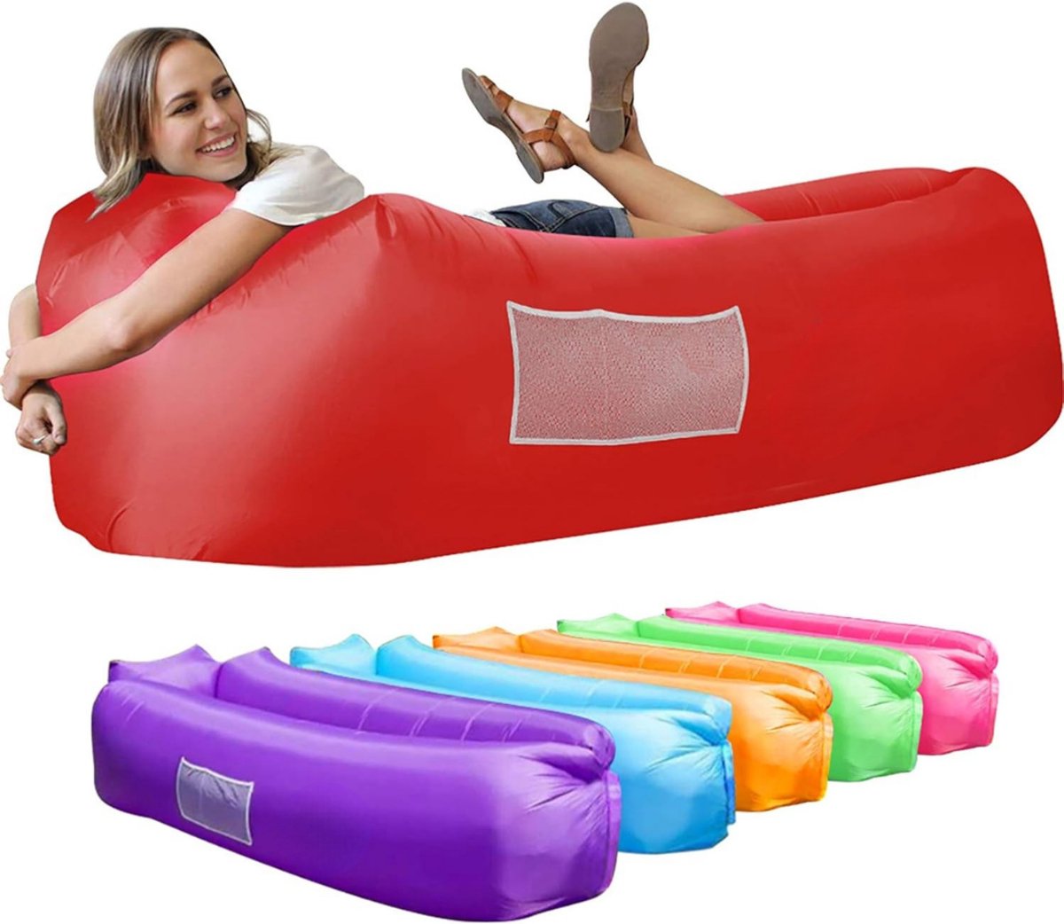 QORA® Opblaasbare Bank - Campingstoel - Opblaasbare Loungebank - Rood - 208cm x 69cm x 89cm