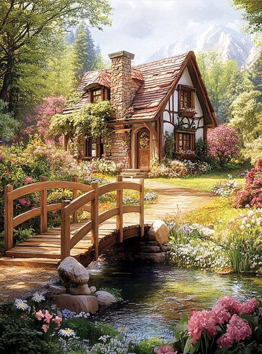 40x30cm Diamond painting landhuis (vierkant) nr 165