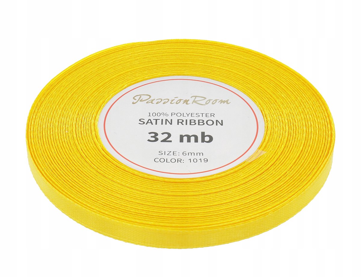 Gele satijnen lint voor decoratie, 6mm breed, 32 meter lang