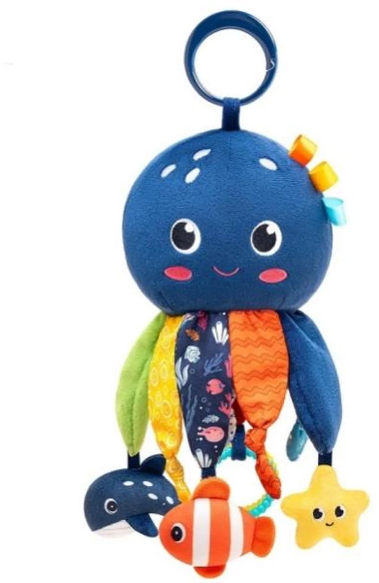 Montessori-speelgoed - Educatief babyspeelgoed - Octopus kinderwagenspeelgoed voor baby's met bijtring, rammelaar en knisperstof - Zacht pluizig sensorisch hangspeelgoed - Bijtspeelgoed - Geschikt voor baby, autostoel en wieg