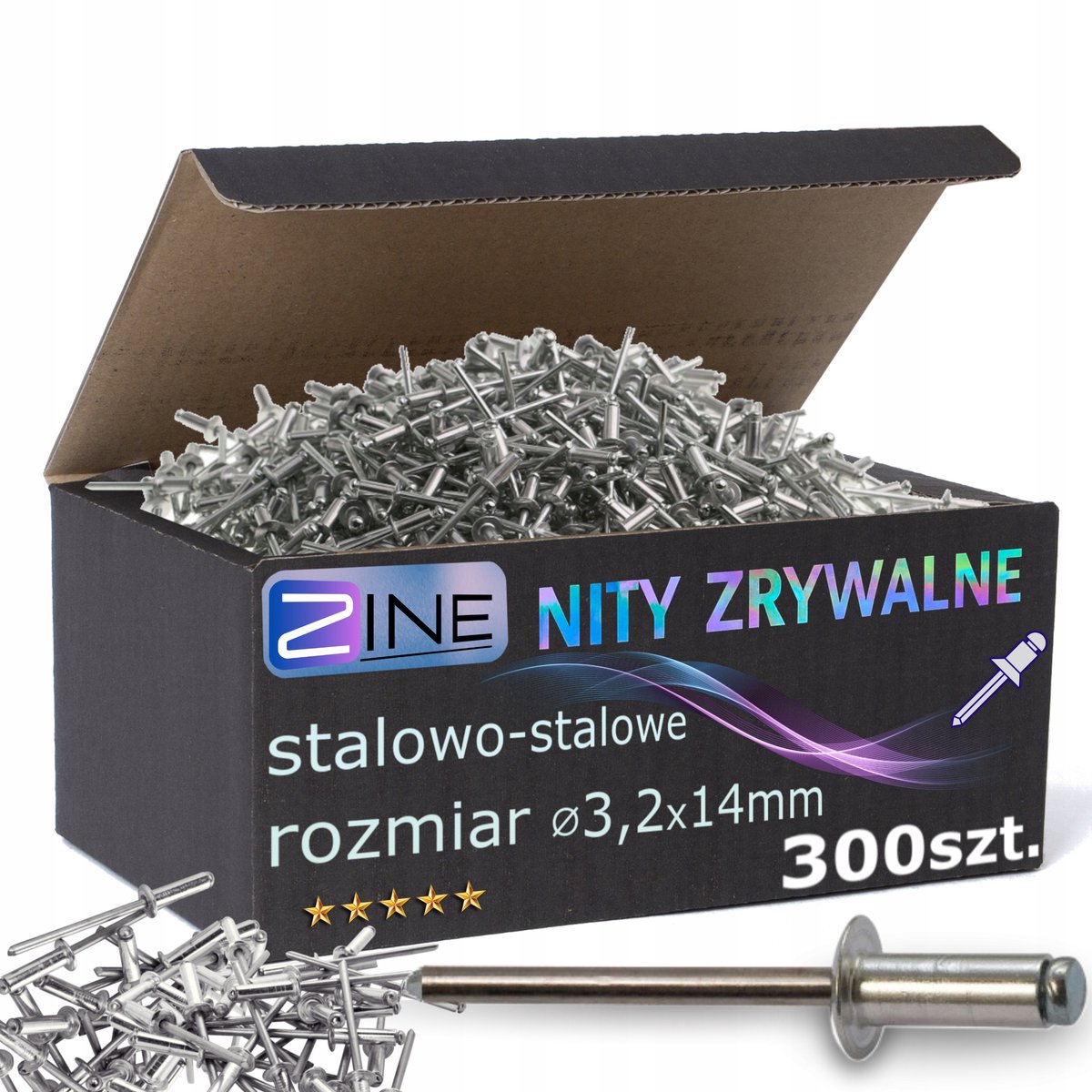 Zwarte Stalen Blindklinknagels 3.2x14mm - 300 Stuks