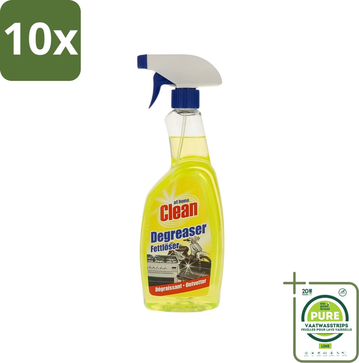 10 x At Home - Clean - Ontvetter - Snel Resultaat - 750 ml - Grootverpakking - Ontvetter - Keuken Reiniger - Vetverwijdering - Snel Reinigen - Keuken Schoonmaken