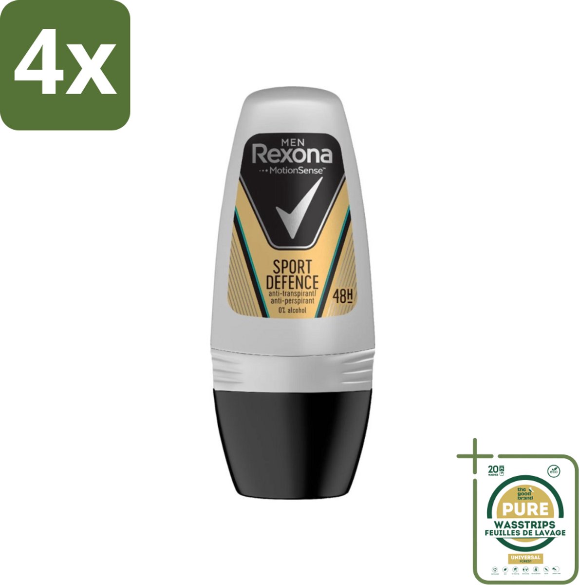 Rexona Men - Sport Defence - Deo Roll-on - 50 ml - Voordeelverpakking - 4 stuks - Mannelijke deodorant - Actieve mannen
