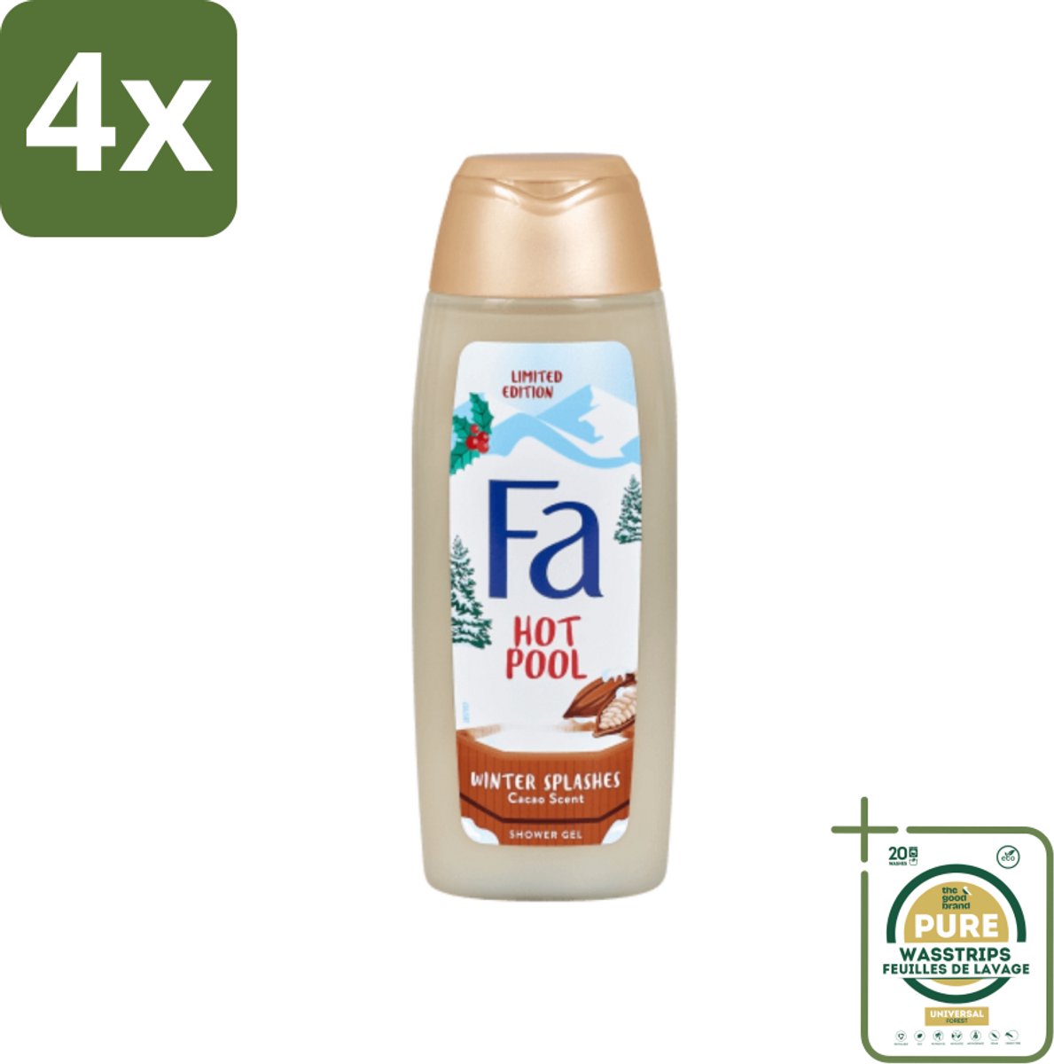 Fa - Douchegel - Winter Splashes Hot Pool Cacao - Warm & Verwarmend - Verzachtend - 250 ml - Voordeelverpakking - 4 stuks - Verwarmend - Cacao