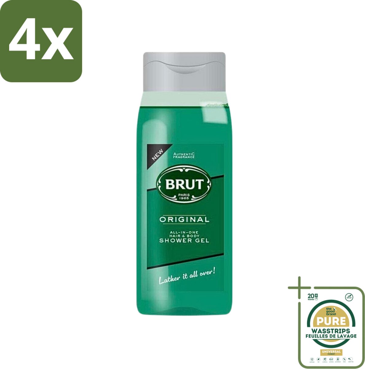 Brut - Douchemiddel - All in One Haar en Body - Original - Verzorgend & Verfrissend - 500ml - Voordeelverpakking - 4 stuks - Brut Original - Verzorgende douchegel