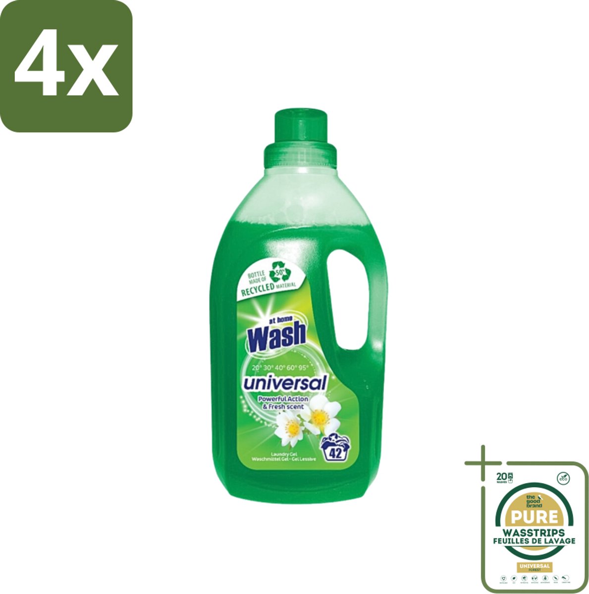 At Home - Wash - Wasmiddel - Alle Was - Frisse Geur - 42 Wasbeurten - Voordeelverpakking - 4 stuks - Textiel - Vlekken