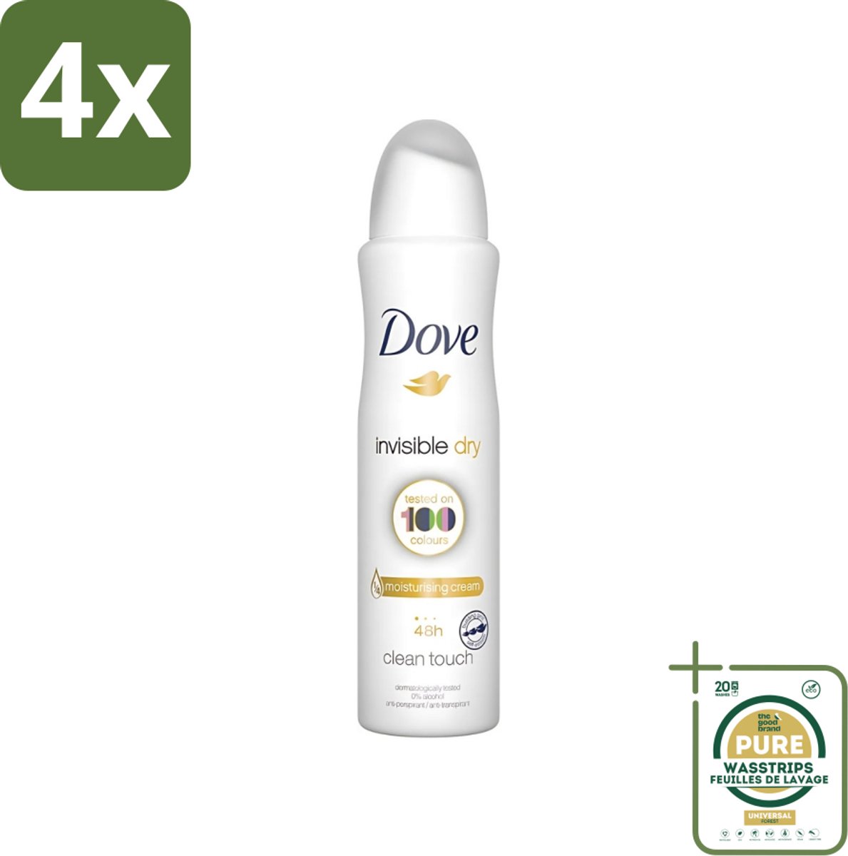 Dove - Deodorant - Invisible Dry - Onzichtbare bescherming - 250 ml - Voordeelverpakking - 4 stuks - Vlekkenvrij - Zweet en geur