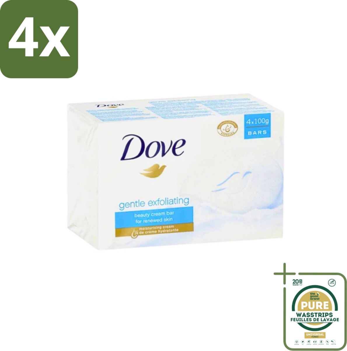 Dove - Zeep - Gentle Exfoliating - Verfrissend - 4 x 100 g - Voordeelverpakking - 4 stuks - Zachte huid - Vochtige huid