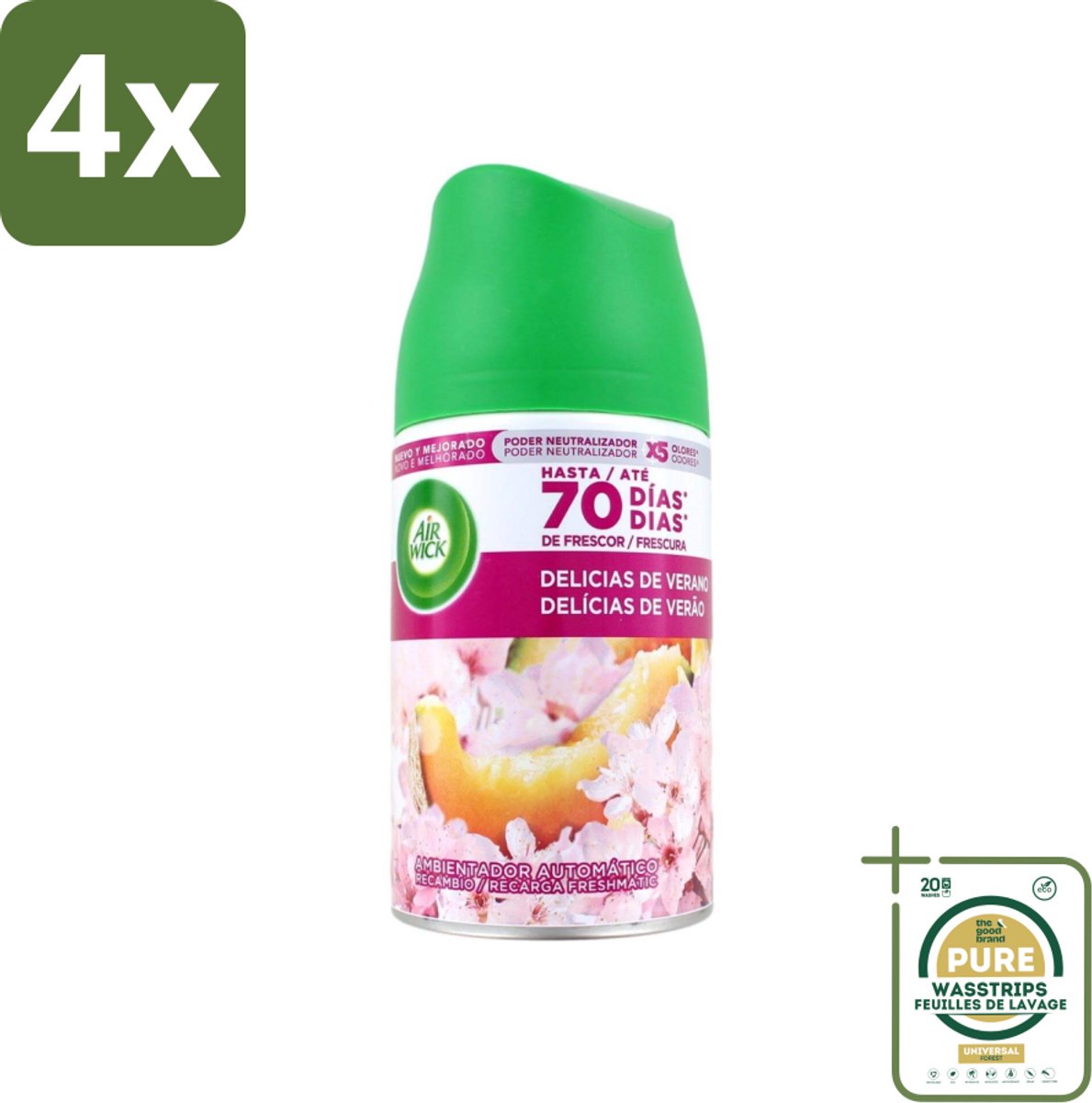Air Wick - Luchtverfrisser Navulling - Zalige Zomer - Automatische Spray - 250 ml - Voordeelverpakking - 4 stuks - Automatische Geur - Geurstop Technologie
