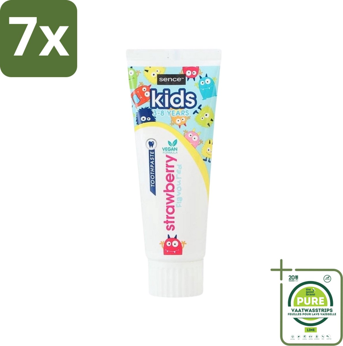 7 x Sence - Kids 3-8 Jaar - Tandpasta - Aardbei Smaak - Vegan - 75 ml - Grootverpakking - Tandpasta Voor Kinderen - Kindertandpasta - Aardbei Tandpasta - Vegan Tandpasta - Tandenpoetsen Voor Kinderen