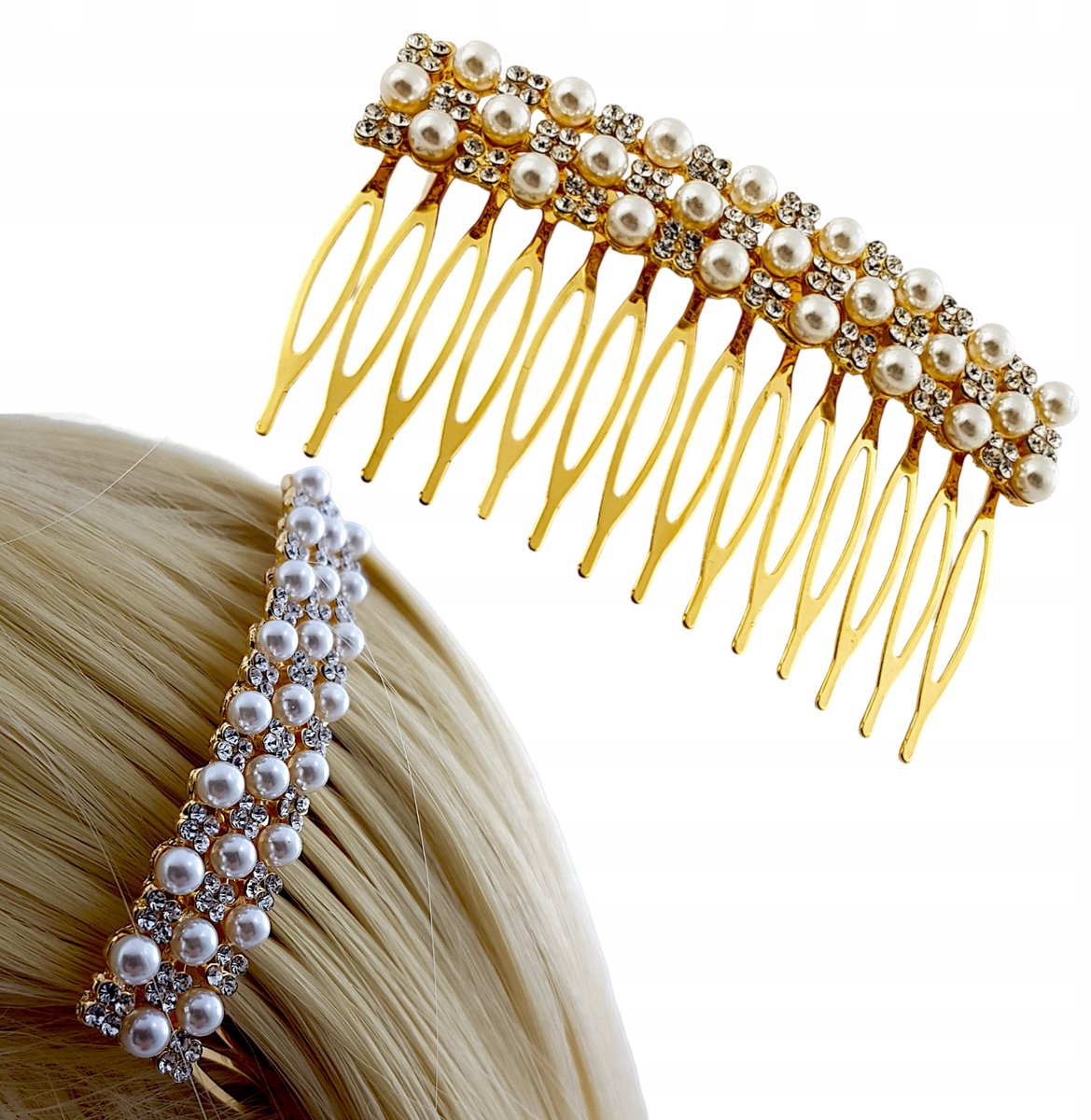 Dames Haar Accessoire met Parelmoer en Kristallen - Gouden Kleur