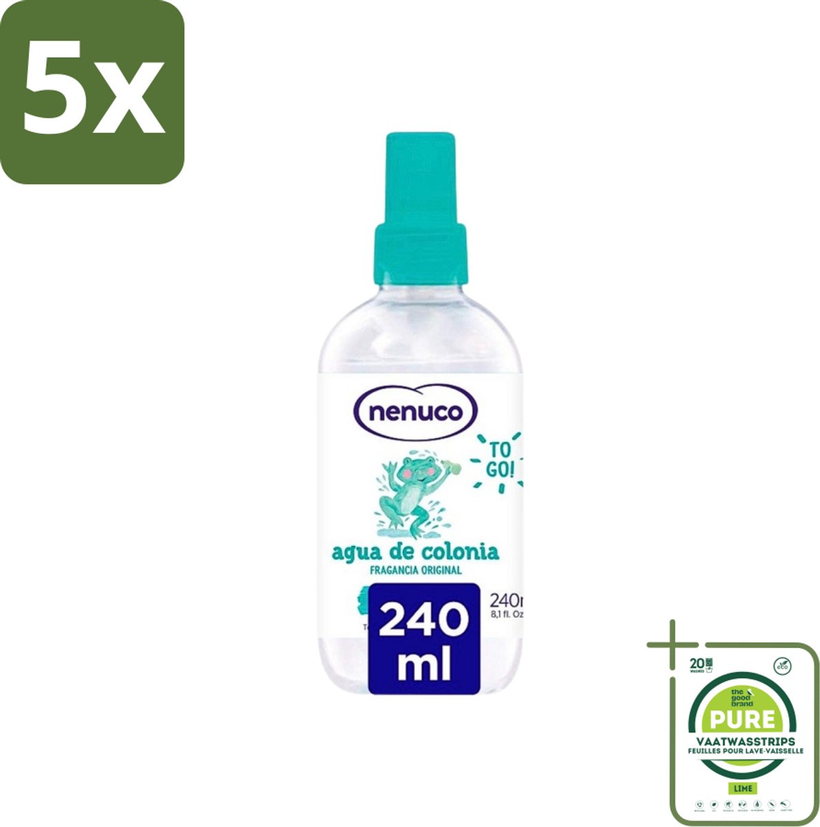 5 x Nenuco - Cologne - Eau de Cologne - Originele Geur - Sprayflacon - 240 ml - Grootverpakking - Nenuco Cologne - Eau De Cologne - Frisse Geur - Baby Cologne - Kind Cologne
