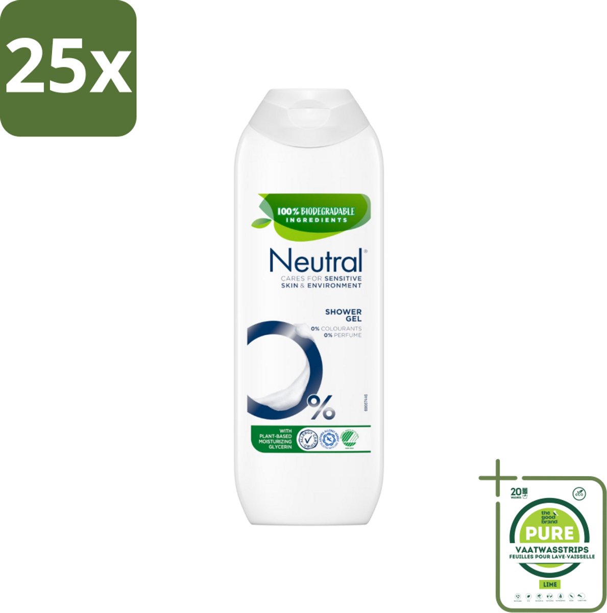 25 x Neutral - Douchegel - Gevoelige Huid - 0% Kleurstof & Parfum - Met Plantaardige Glycerine - 250 ml - Grootverpakking - Gevoelige Huid - Douchegel - 0% Kleurstof - 0% Parfum - Plantaardige Glycerine