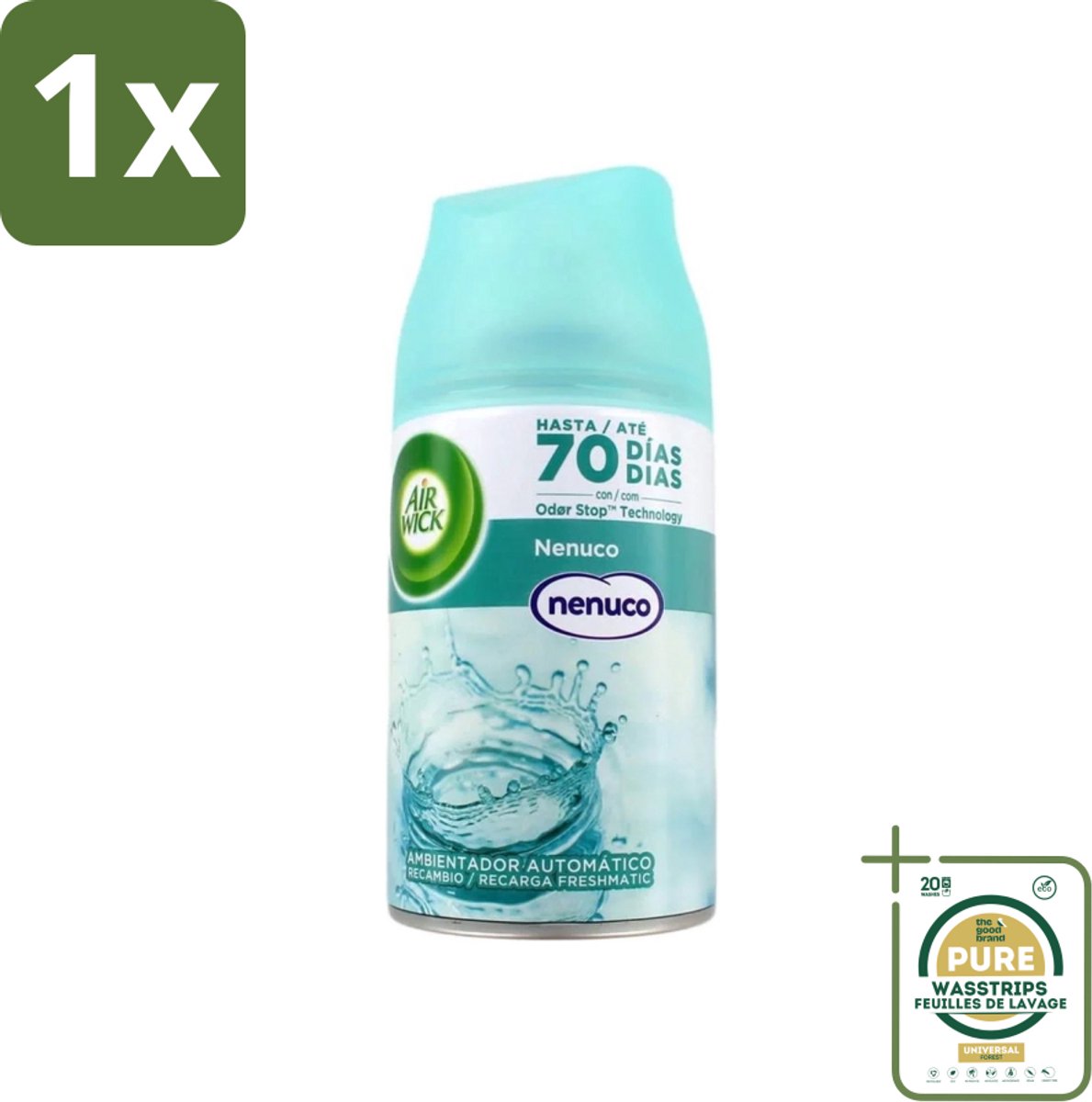 1 x Air Wick - Luchtverfrisser Navulling - Nenuco - Automatische Spray - 250 ml- Luchtverfrisser - Geurverspreiding - Nenuco - Air Wick - Automatische Spray