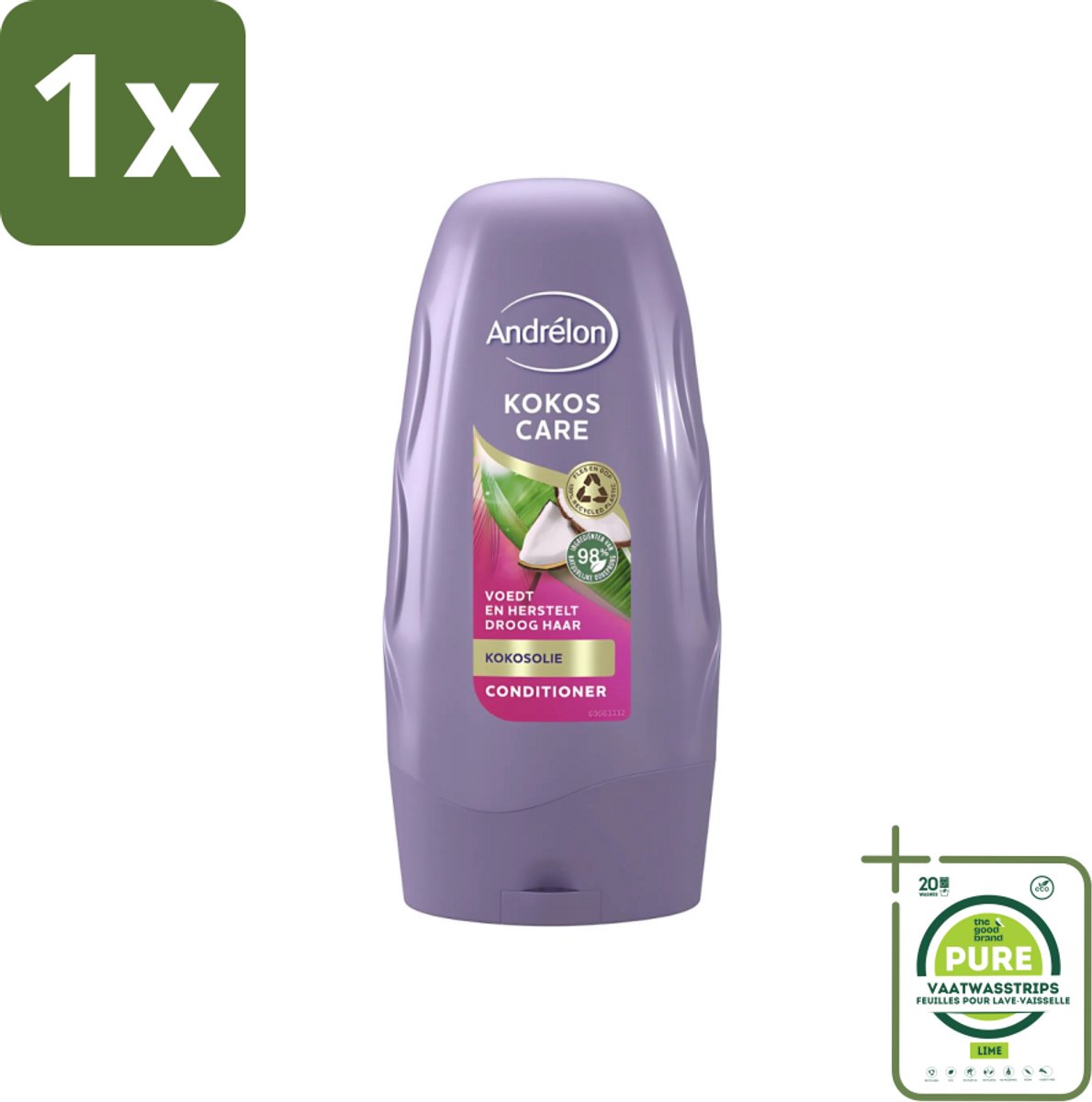 1 x Andrélon - Kokos Care - Conditioner - Diepe Hydratatie - 250 ml - Droog Haar - Herstel Haar - Kokosolie - Kokosmelk - Hydratatie