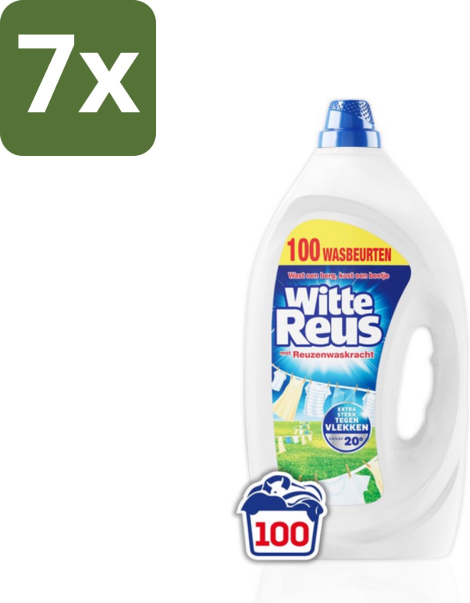 7 x Witte Reus Wasmiddel Gel 100 Wasbeurten 4,5 liter - Wasmiddel Gel - Witte Was - Vlekken Verwijderen - Koud Water Wassen - Energiezuinig Wassen