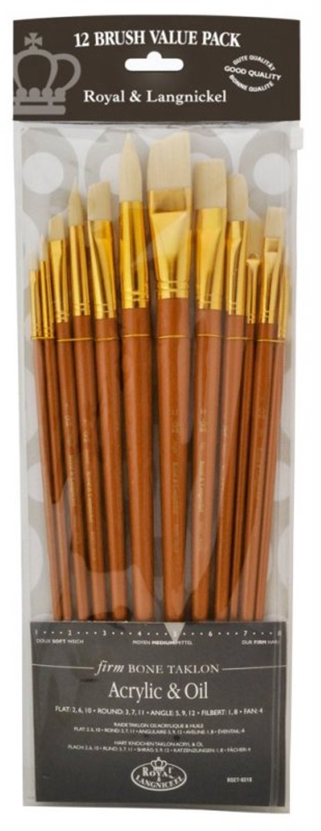 R&L Long-handled Ivory Taklon Brush Mixed Set (Firm) - 12 Pack (A)