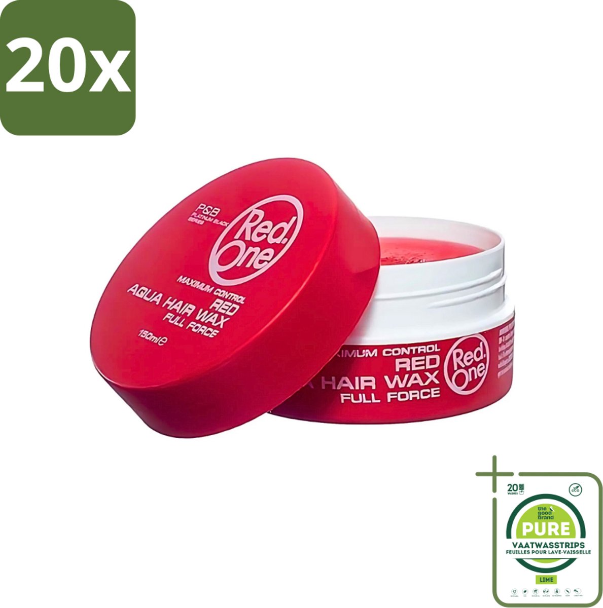 20 x Red One - Haarwax - Red - Aqua Hair Wax - Voor Stevige Styling & Glanzend Resultaat - 150 ml - Grootverpakking - Haarwax - Strak Haar - Glanzend Haar - Stijl - Fixatie