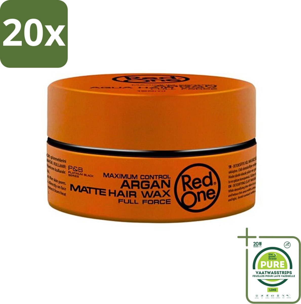 20 x Red One - Haarwax - Argan Matte - Verzorgende Styling - Voor Intensieve Verzorging & Matte Look - 150 ml - Grootverpakking - Haarwax - Arganolie - Matte Haar - Verzorgend Haar - Styling Haar