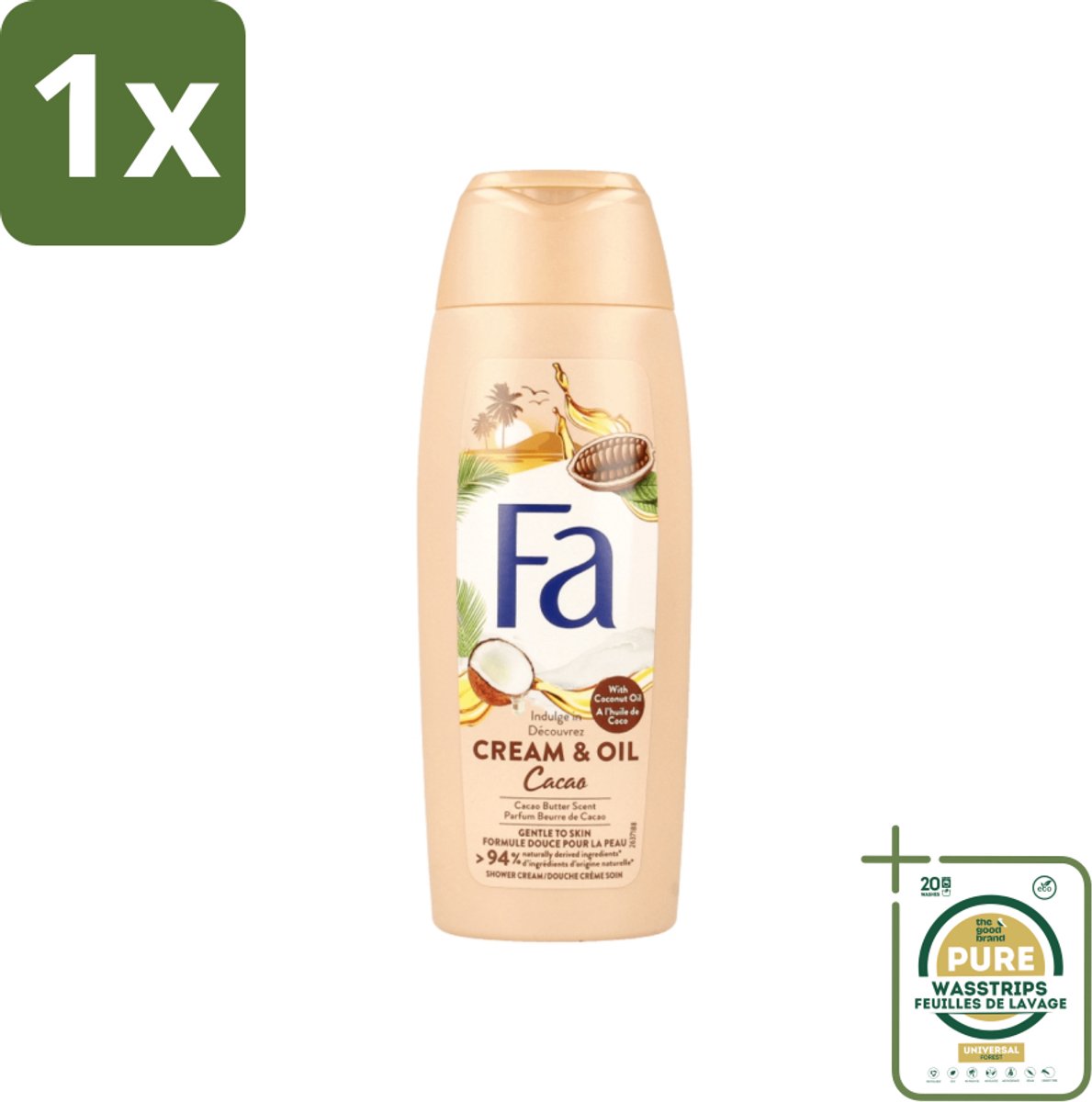 1 x Fa - Douchecrème - Room & Olie Kokosnuss Kakaoboter - Verzachtend & Voedend - 250 ml- Douchecrème - Kokosnoot - Cacaoboter - Natuurlijke Ingrediënten - Verzorgende Douche