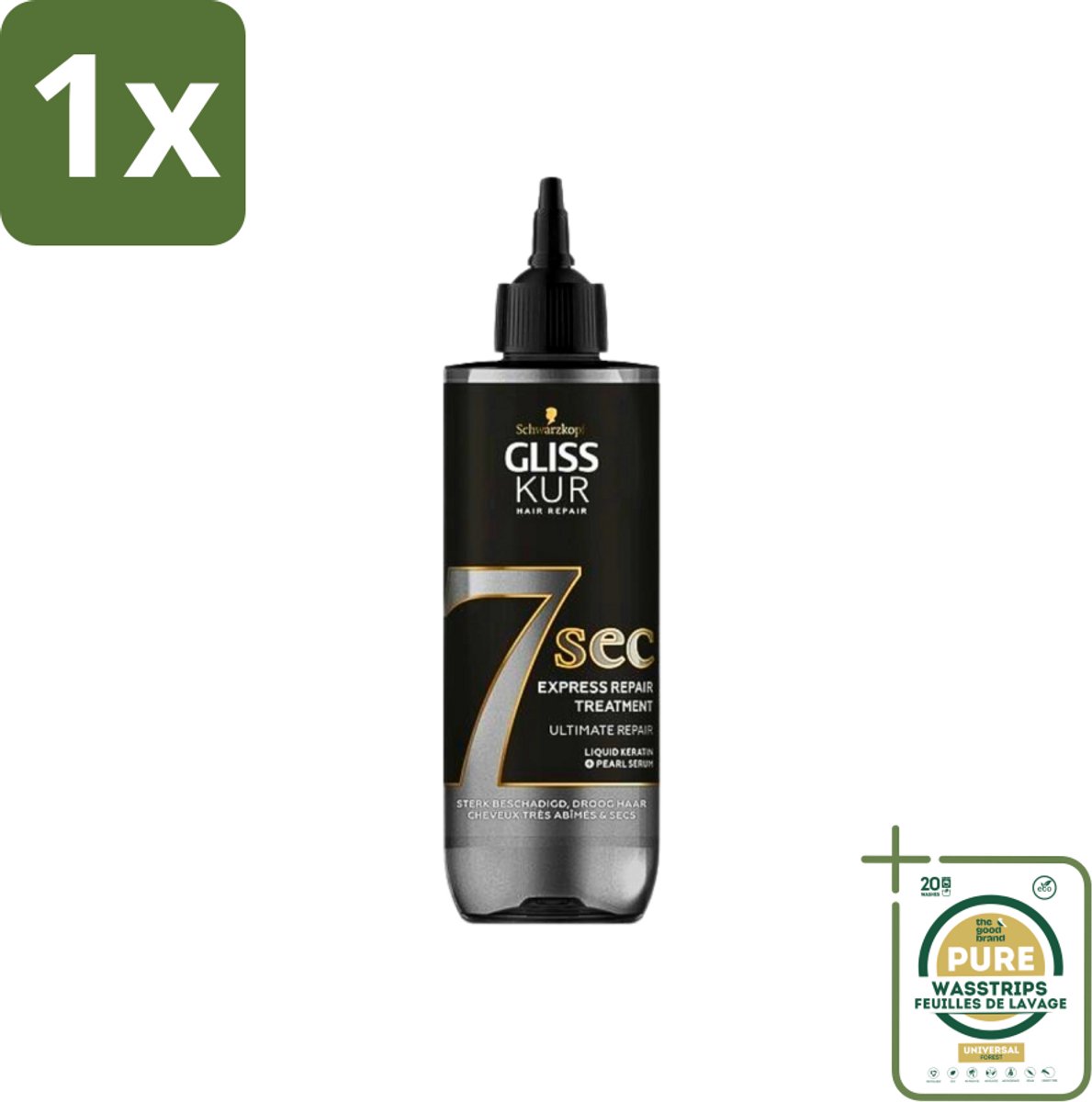 1 x Gliss-Kur - 7 Sec Express Repair Treatment - Ultimate Repair - Herstelt Intensief - 200 ml- Haarkuur - Haarherstel - Haarbreuk - Haarstructuur - Keratine