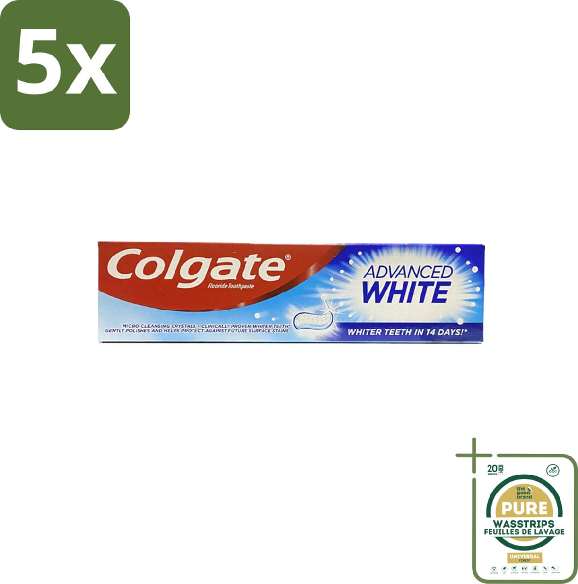 5 x Colgate - Advanced White - Tandpasta - 100ml - Grootverpakking - Tandpasta - Witte Tanden - Vlekverwijdering - Tandbederf - Gaatjes