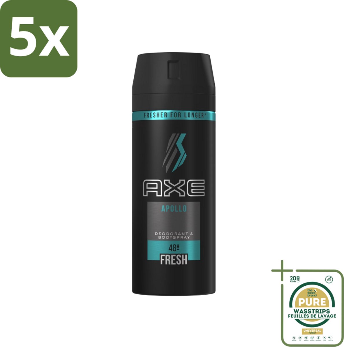 5 x Axe - Deodorant Bodyspray - 48hrs Non Stop Fresh - Apollo - 150 ml - Grootverpakking - Axe Apollo Deodorant Bodyspray - 48h Fresh - Non Stop Fresh - Deodorant Spray - Lichaamsgeur Bescherming