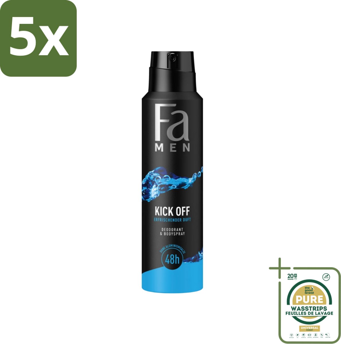 5 x Fa Men - Deodorant Lichaamsspray - Kick-Off - Verfrissend - 48 uur Bescherming - 150 ml - Grootverpakking - Deodorant Spray - 48 Uur Bescherming - Aluminiumzouten - Verfrissend - Huidvriendelijk
