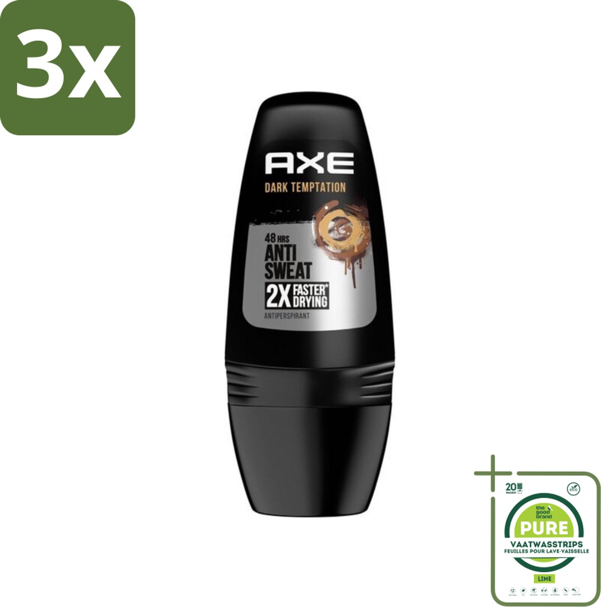 3 x Axe - Deodorant Roller - 48hrs Anti Sweat - Dark Temptation - Anti-transpirant - 50 ml - Grootverpakking - 48 Uur Bescherming - Antitranspirant Roller - Zweetbevochtiging - Geur - Chocolade